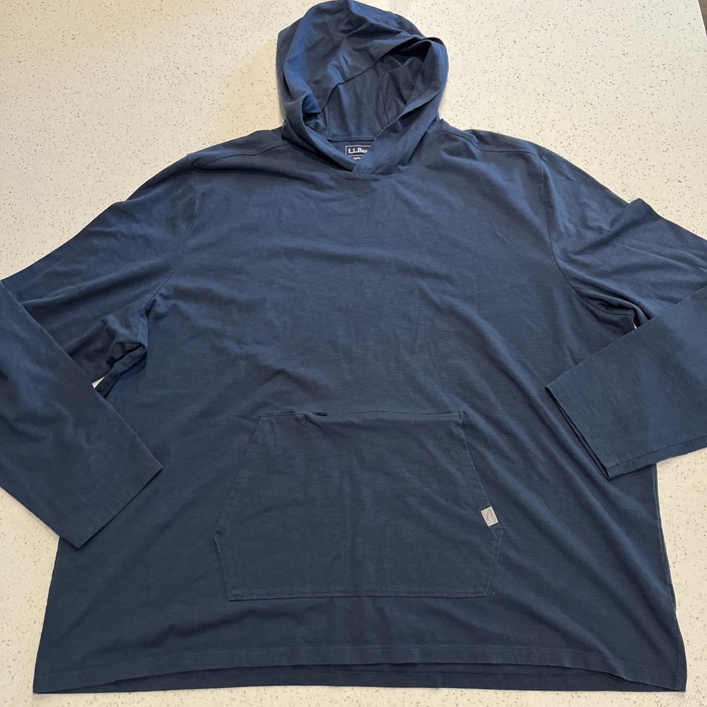 LL Bean Mens 3XL Blue Slightly Fitted Pullover Hoodie Sweatshirt Zipper Pocket